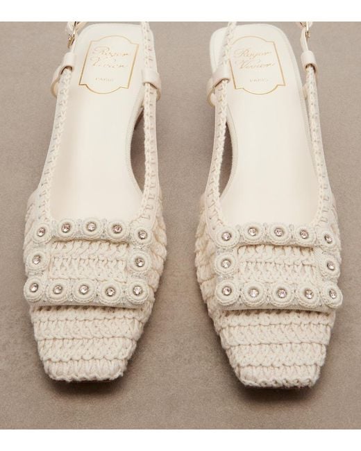 Roger Vivier Natural Belle Vivier Crochet And Leather Slingback Pumps