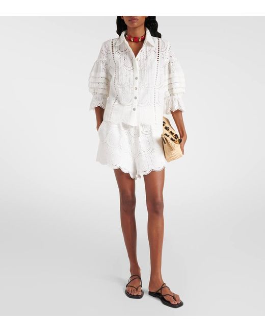 Shorts De Algodon Con Bordado Ingles Farm Rio de color White