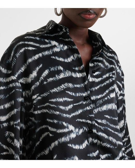 The Attico Black Silvye Zebra-Print Satin Shirt Dress