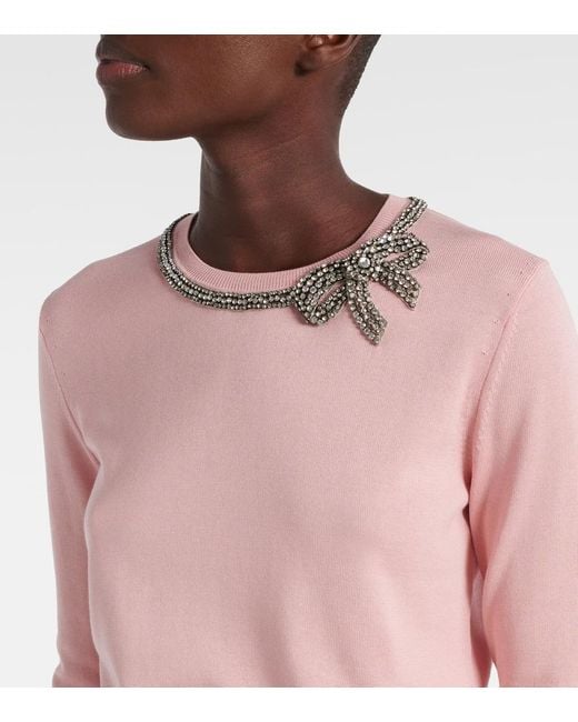 Carolina Herrera Pink Embellished Silk And Cotton Sweater