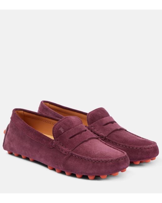 Tod's Purple Gommino Bubble Suede Driving Shoes