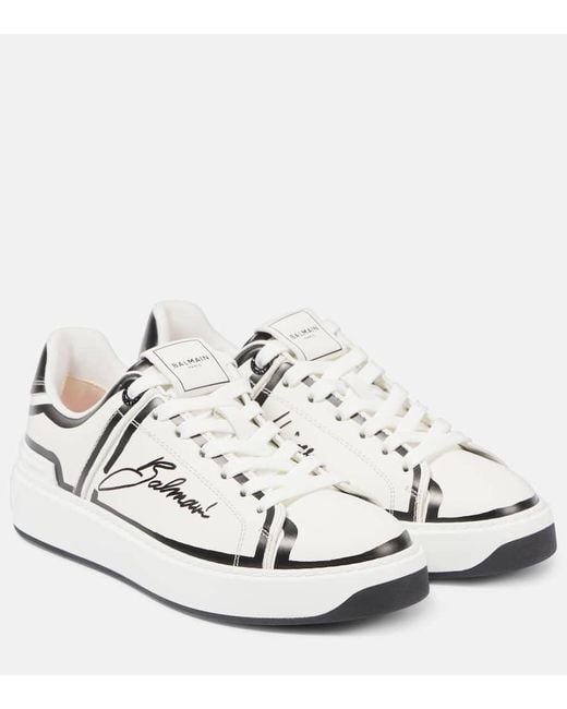 Balmain B court Logo Leather Low top Sneakers in White Lyst Balmain B court Logo Leather Low top Sneakers in White Lyst
