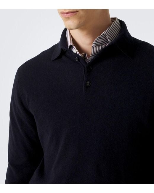 Allude Blue Cashmere Polo Sweater for men