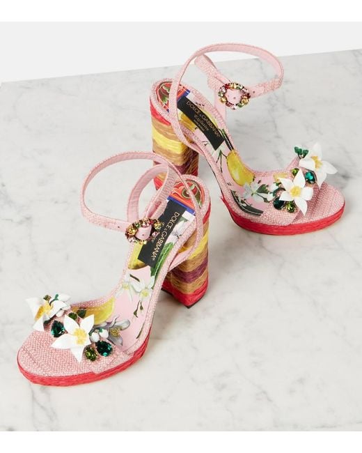 Dolce & Gabbana Pink Taormina 135 Embellished Raffia Sandals