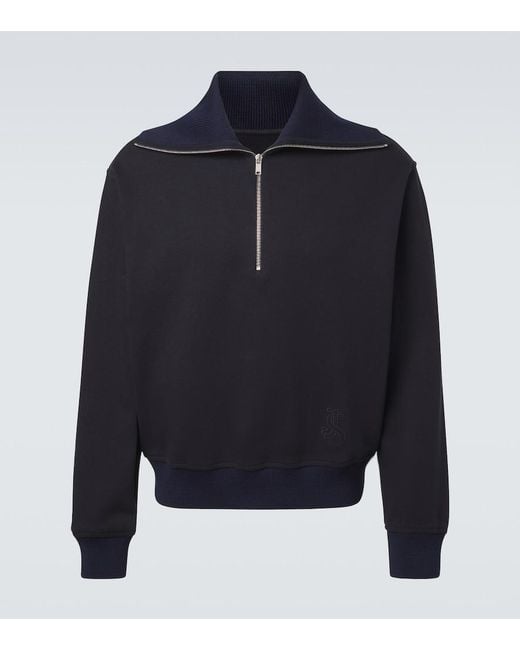 Jil Sander Blue Cotton Half-Zip Sweatshirt for men