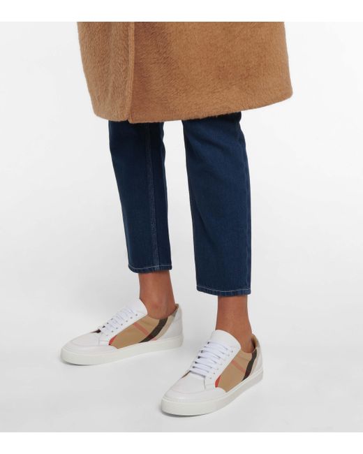 Burberry House Check Leather trimmed Sneakers in White Lyst UK