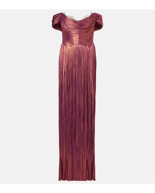 Maria Lucia Hohan Purple Sharon Off-Shoulder Silk Gown