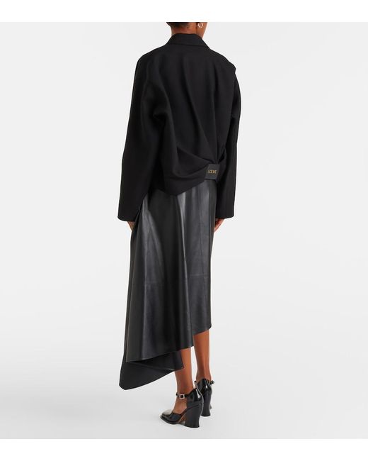 Loewe Black Asymmetric Draped Leather Midi Skirt