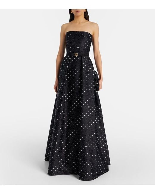 Elie Saab Black Belted Polka-Dot Gown
