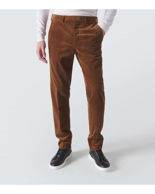 Zegna Brown Cotton And Cashmere Corduroy Slim Pants for men
