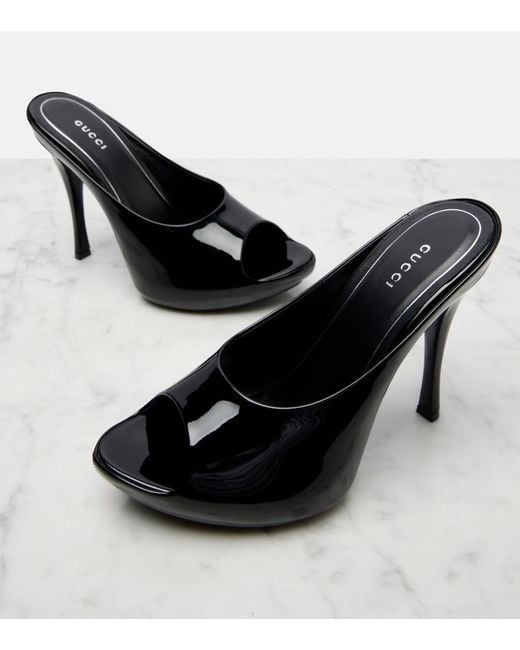Gucci Black Viv Patent Leather Platform Mules