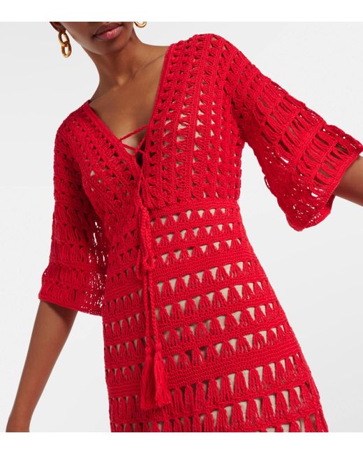 Anna Kosturova Red Marissa Crochet Cotton Maxi Dress