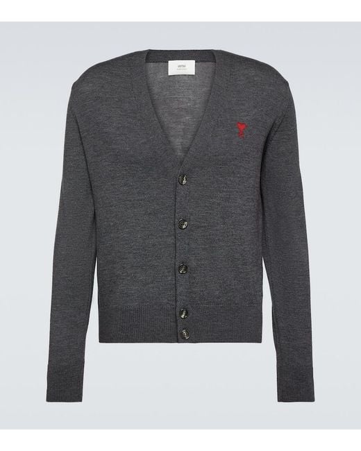 AMI Black Ami De Cour Wool Cardigan for men