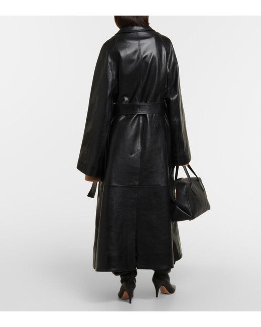 Khaite Black Minnie Oversized Leather Trench Coat