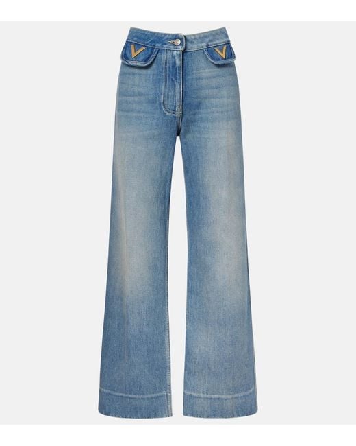 Valentino Blue Vgold Mid-Rise Wide-Leg Jeans