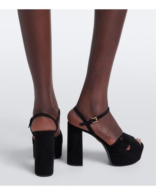 Prada Black Suede Platform Sandals