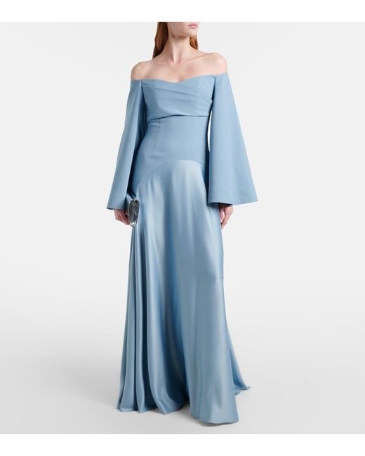 Solace London Blue Rina Crepe And Satin Gown