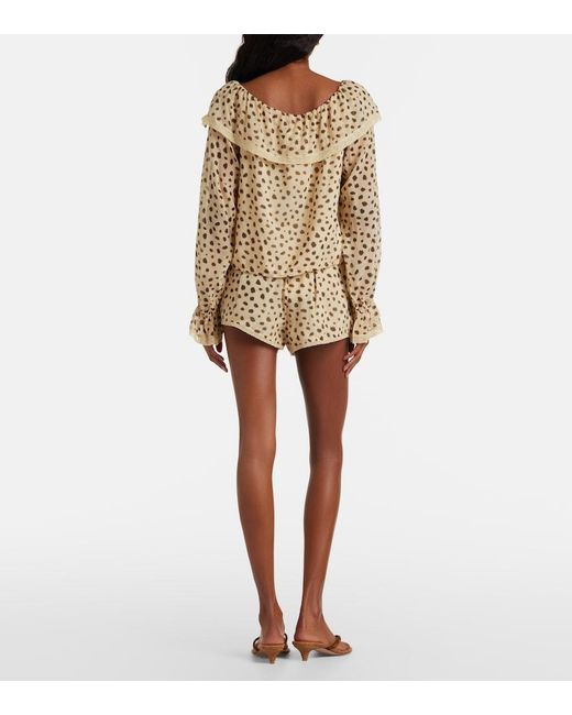 Posse Natural Priscilla Leopard-Print Silk Shorts