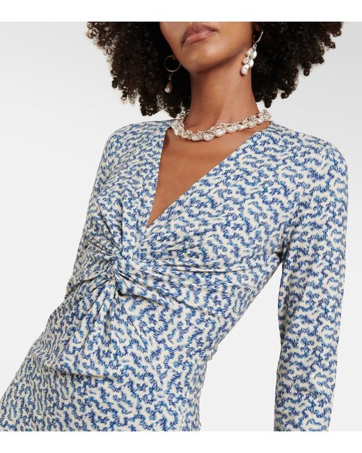 Isabel Marant Blue Lania Printed Jersey Midi Dress
