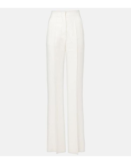 Max Mara White Aversa High-Rise Linen Wide-Leg Pants