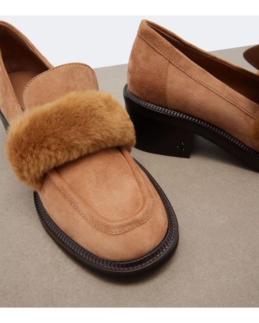 Jimmy Choo Brown Tylor Shearling-Trimmed Suede Loafer Pumps