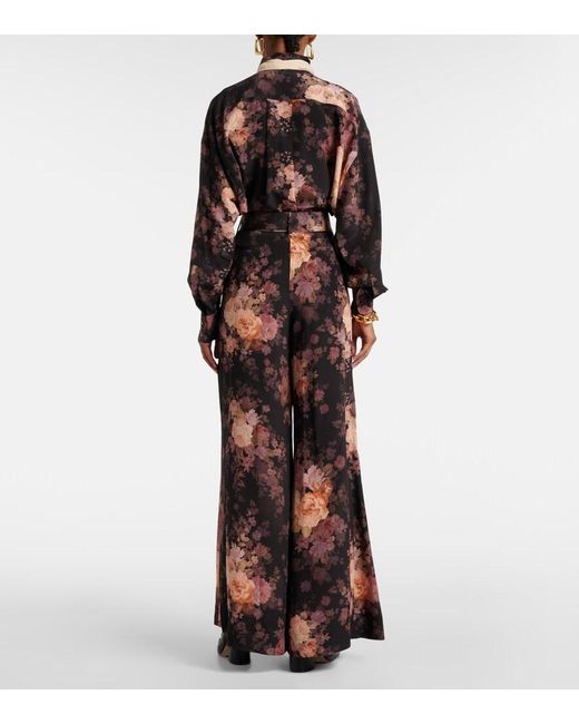 Zimmermann Black Illustration Floral-Print Silk Trousers