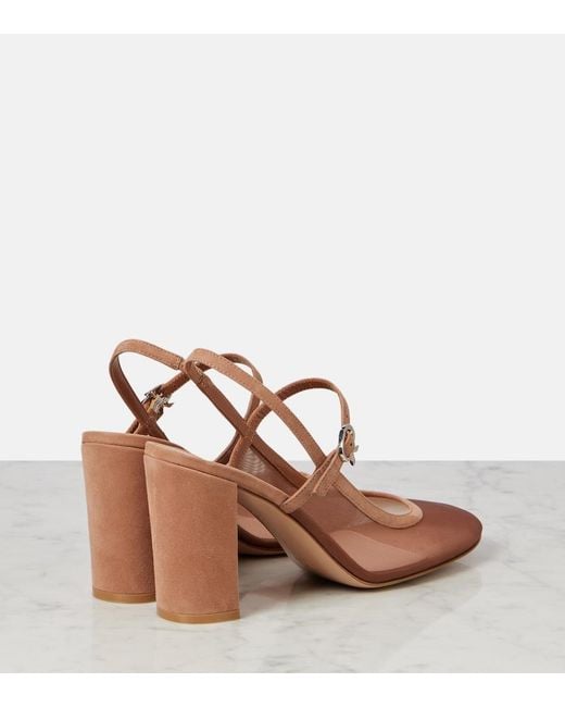 Gianvito Rossi Brown Francoise 85 Suede-Trimmed Slingback Pumps