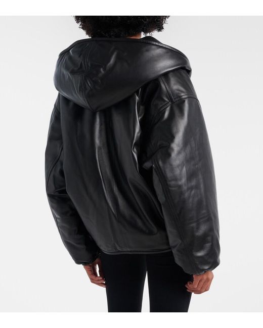 Alaïa Black Hooded Leather Bomber Jacket