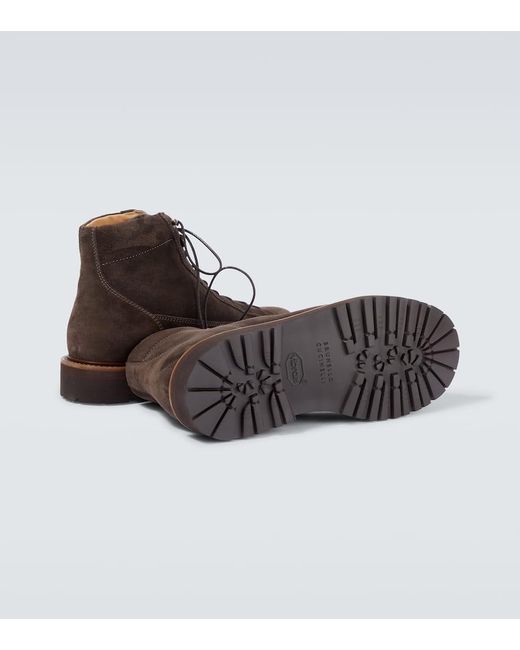 Brunello Cucinelli Brown Suede Ankle Boots for men