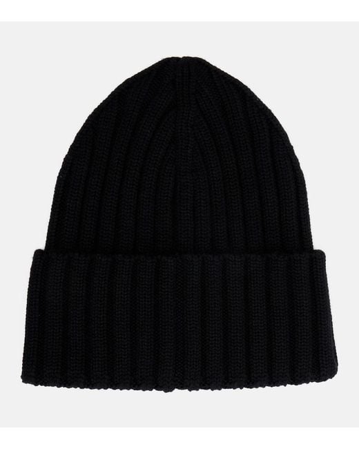 Moncler Black Ribbed-Knit Virgin Wool Beanie