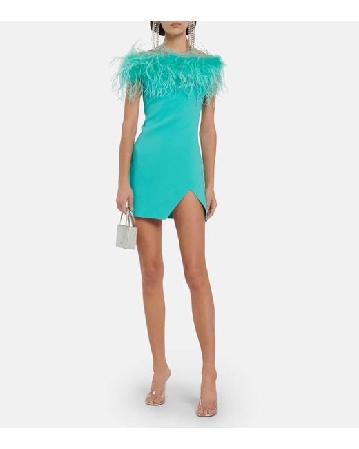 GIUSEPPE DI MORABITO Blue Feather-trimmed Minidress