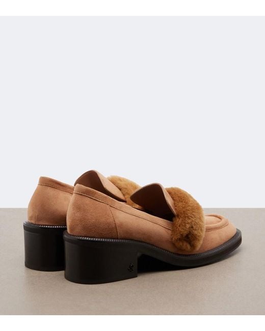 Jimmy Choo Brown Tylor Shearling-Trimmed Suede Loafer Pumps