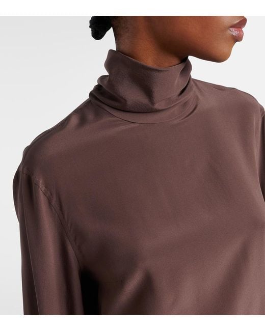 Blusa De Seda Con Cuentas Monili Brunello Cucinelli de color Brown