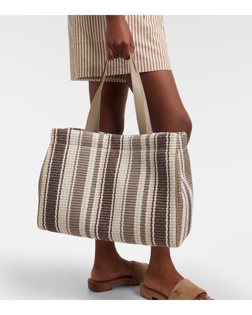 Brunello Cucinelli Metallic Monili Medium Striped Raffia Tote Bag