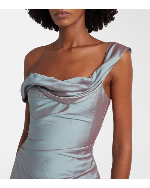 Marmar Halim Blue Asymmetric Ruched Gown