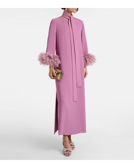 Valentino Purple Cady Couture Feather-Trimmed Gown