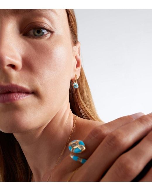 SHAY Blue Riviera Petite 18Kt Huggie Earrings With Turquoises And Diamonds