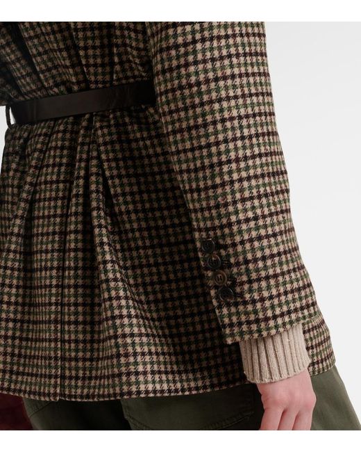 Brunello Cucinelli Brown Belted Checked Wool And Alpaca-Blend Jacket