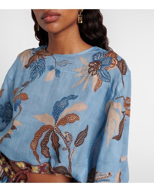ALÉMAIS Blue Georgie Cropped Printed Top