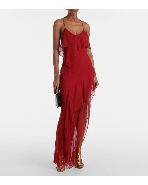 The Sei Red Ruffled Silk Chiffon Gown