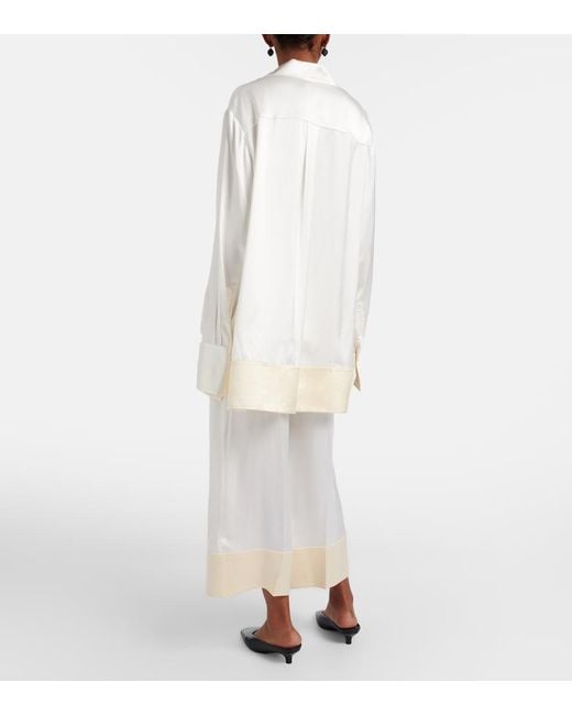Totême White Cropped Satin Wide-Leg Pants