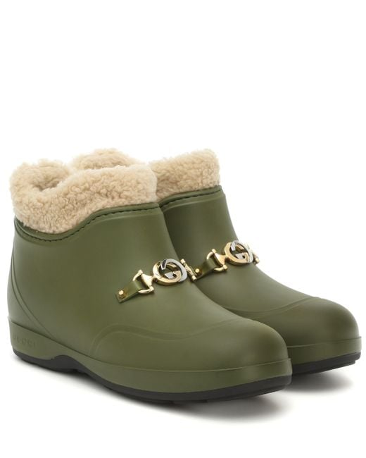 Gucci Green Crossby Zumi-plaque Shearling-lined Rubber Boots