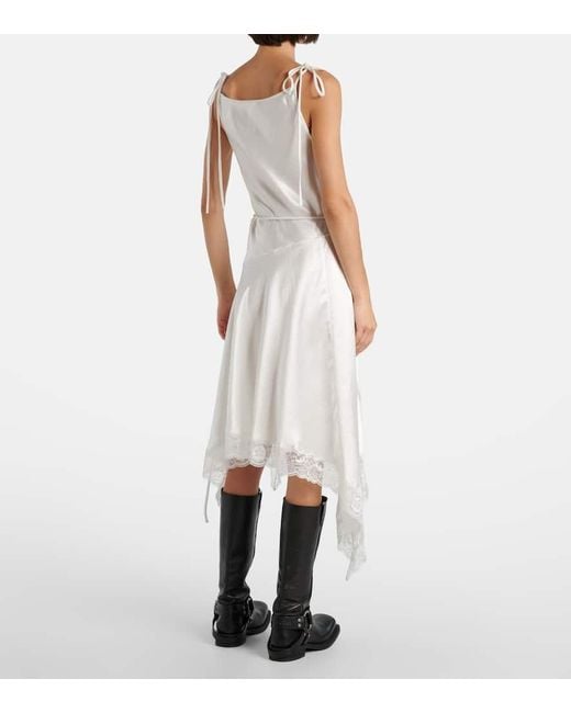 Acne White Midikleid Aus Satin Mit Spitze