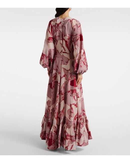 LaDoubleJ Red Eve-Ning Floral Silk-Blend Gown