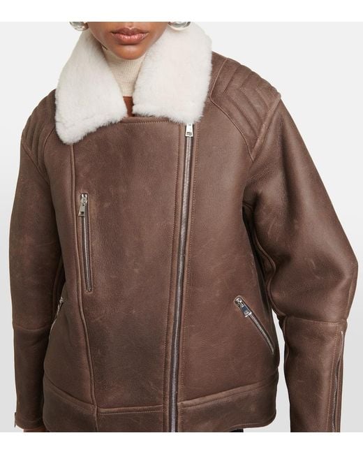 Blancha Brown Shearling-Trimmed Leather Jacket
