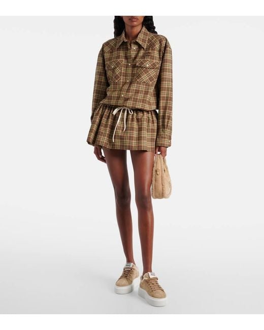 Miu Miu Natural Plateau-Sneakers Aus Veloursleder Mit Shearling