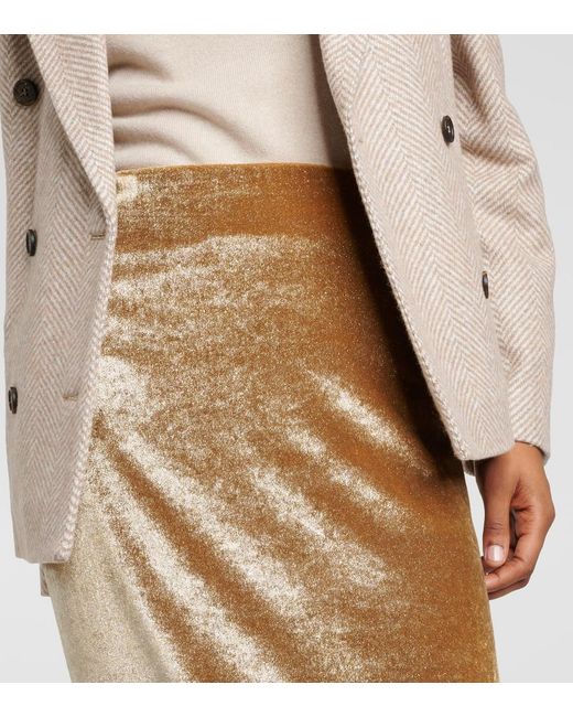 Brunello Cucinelli Natural High-Rise Velvet Maxi Skirt