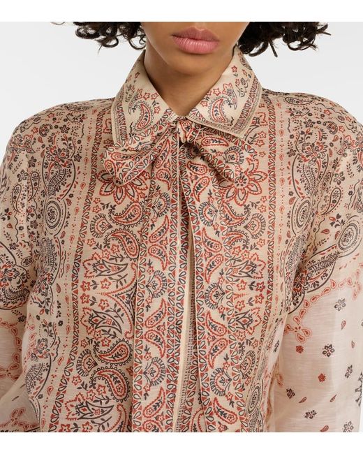 Camicia in seta e lino con fiocco di Zimmermann in Brown
