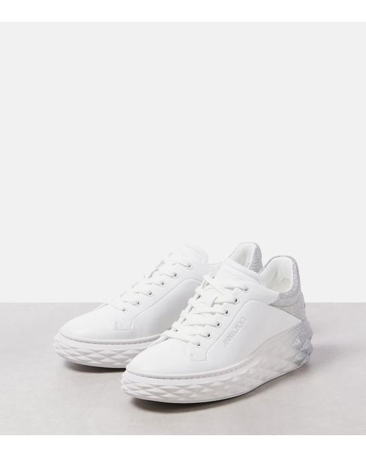 Jimmy Choo White Diamond Maxi/F Ii Glitter Leather Sneakers