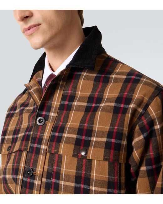 Junya Watanabe Brown Checked Leather-Trimmed Cotton Jacket for men